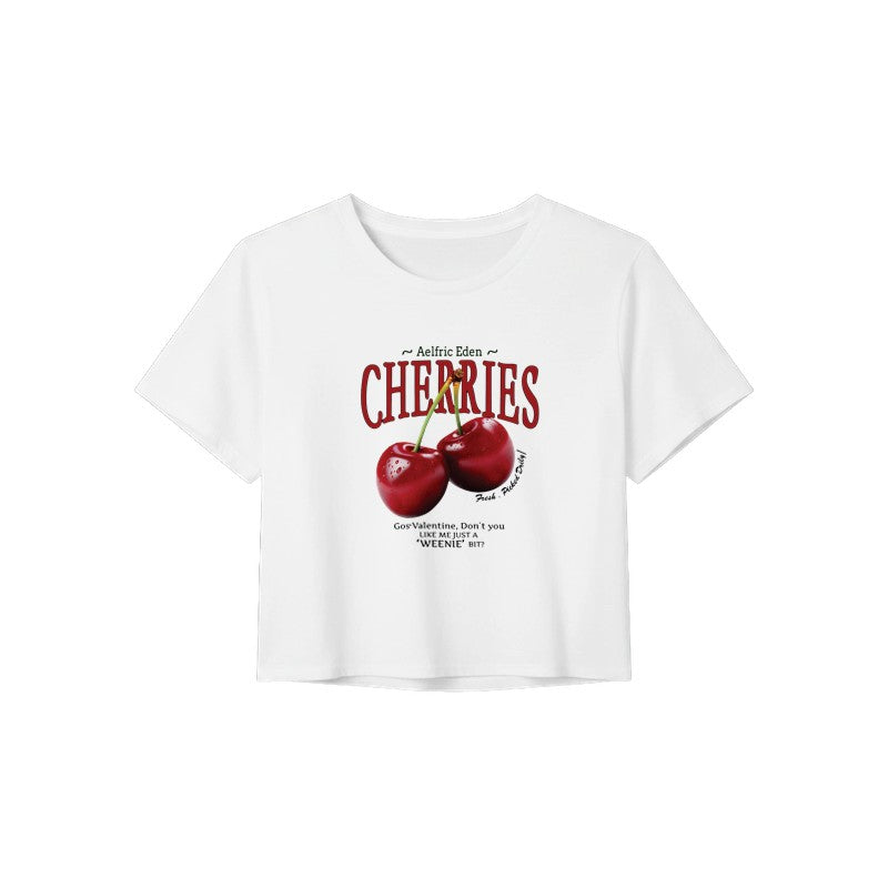 Cherries Graphic Women's Crop Top T-Shirt | Vintage Fruit Aesthetic Tee