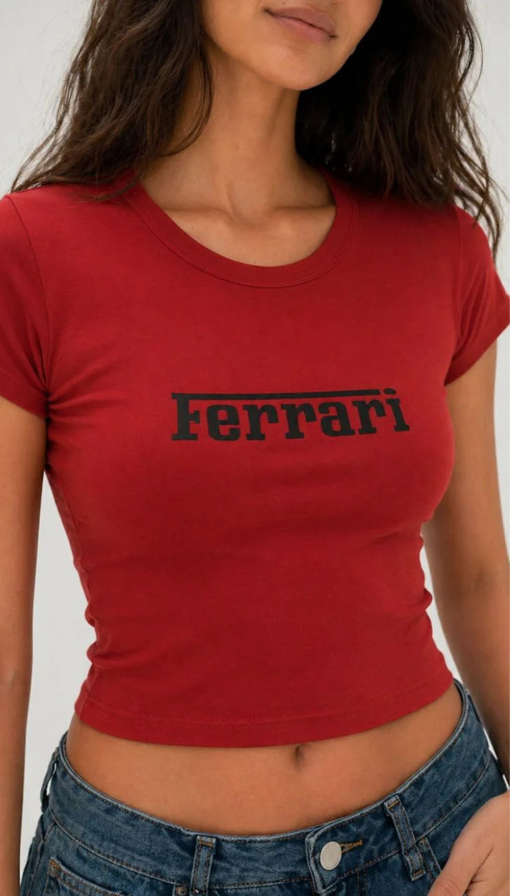 Red Racing Inspired Baby Tee – Fitted Y2K Crop Top