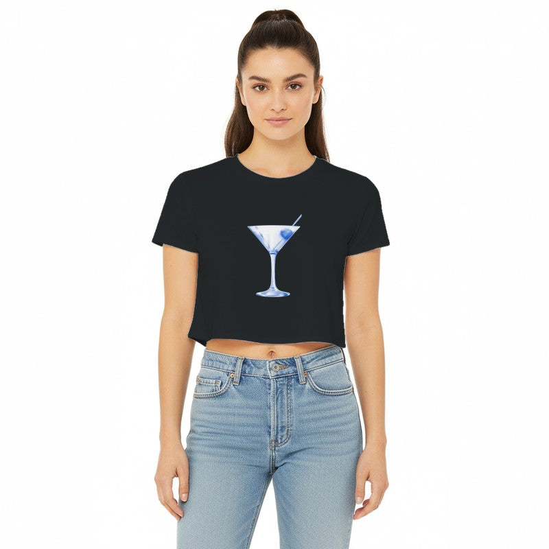 Martini Cocktail Graphic Women's Crop Top | Minimalist Party Aesthetic Tee