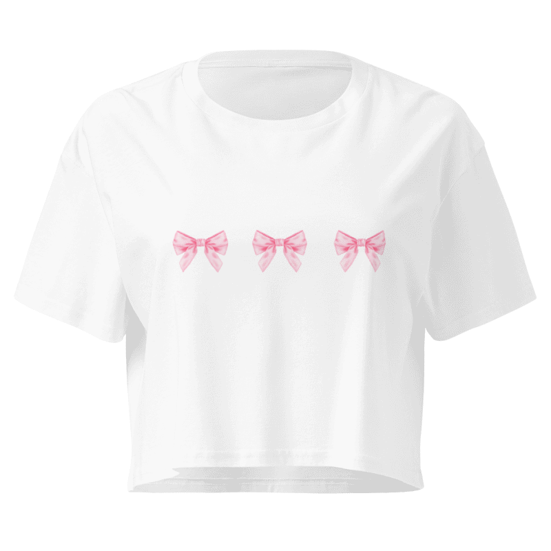 Pink Bow Trio Women's Crop Top | Coquette Aesthetic Graphic Tee
