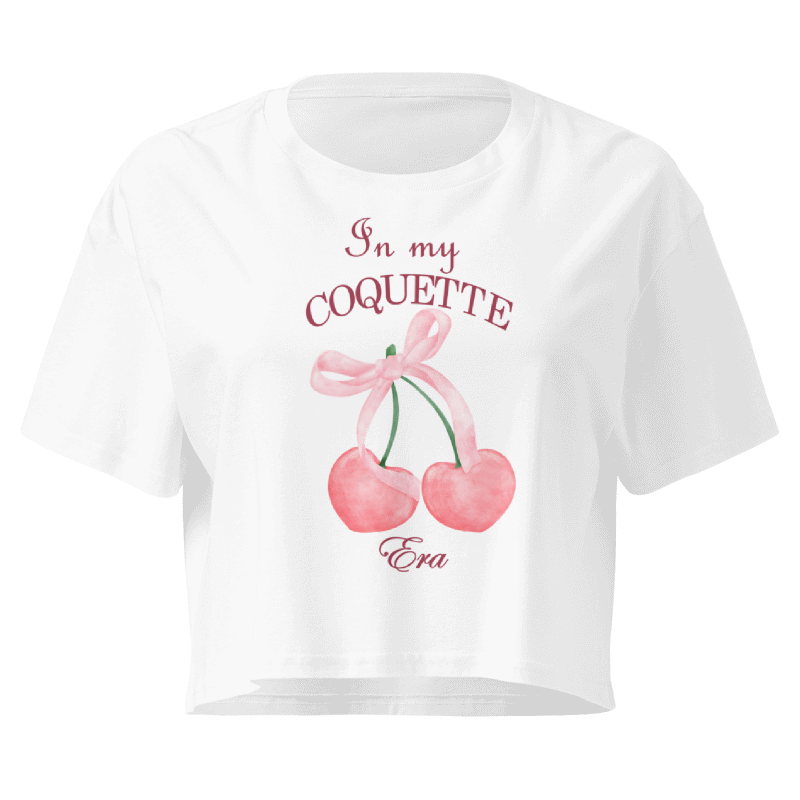 In My Coquette Era Baby Tee – Cherry Bow Graphic Cropped T-Shirt