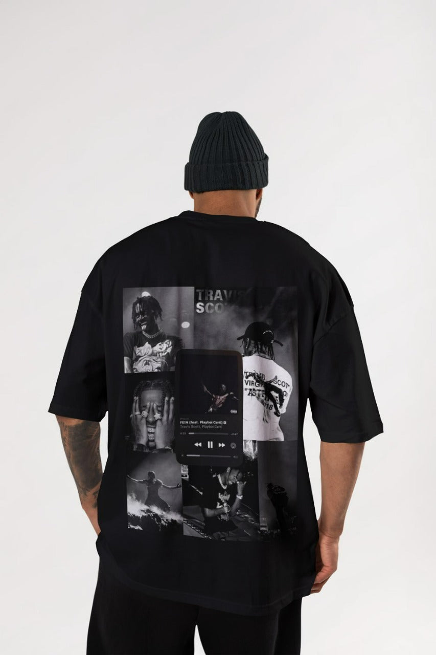 Travis Scott FE!N Concert Collage Oversized Tee – Black Cotton