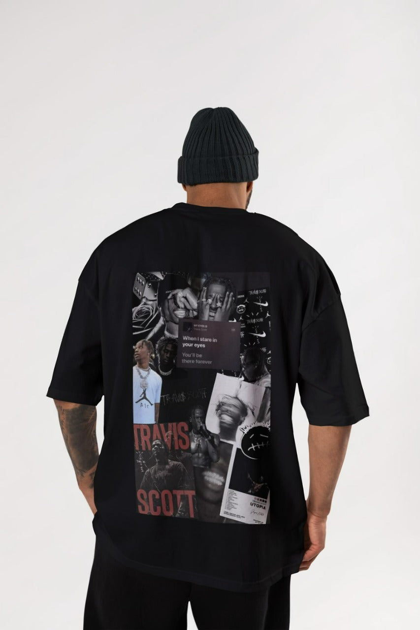 Travis Scott My Eyes Oversized Collage Tee – Black Cotton