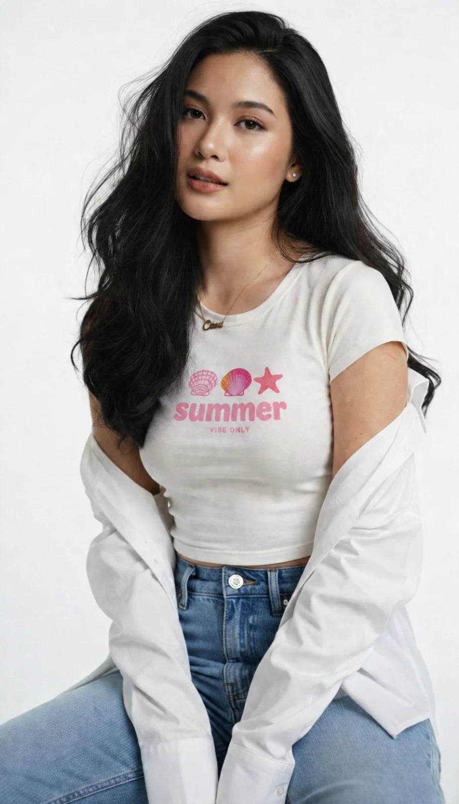 Summer Vibes Baby Tee – Cute Beach Graphic Crop Top