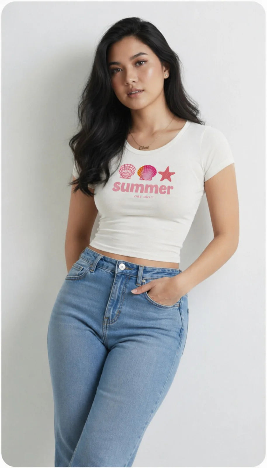 Summer Vibes Baby Tee – Cute Beach Graphic Crop Top