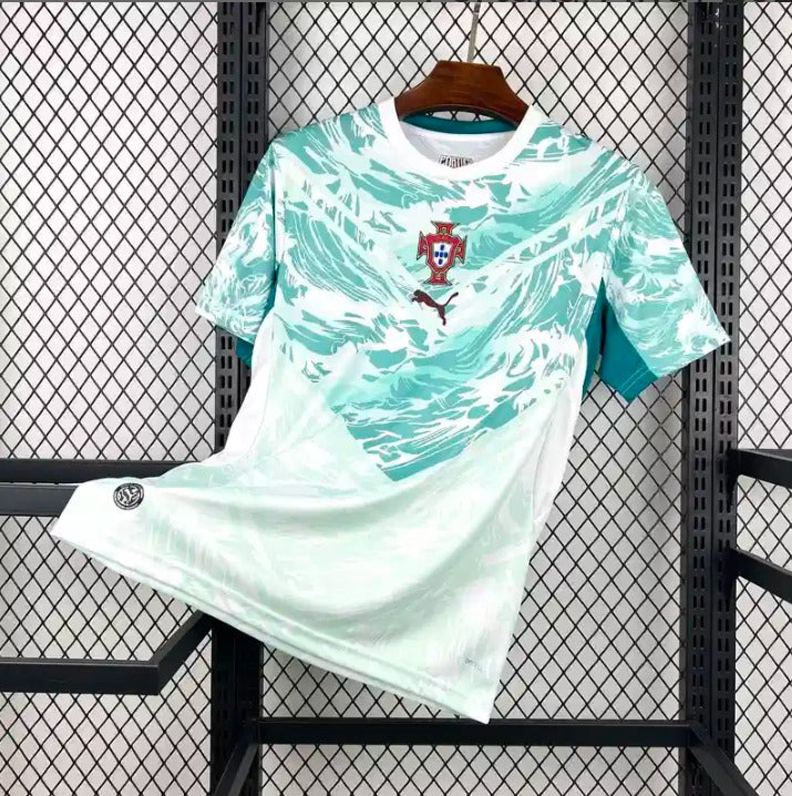 Portugal Inspired Mint Green Wave Football Jersey – Fan Edition