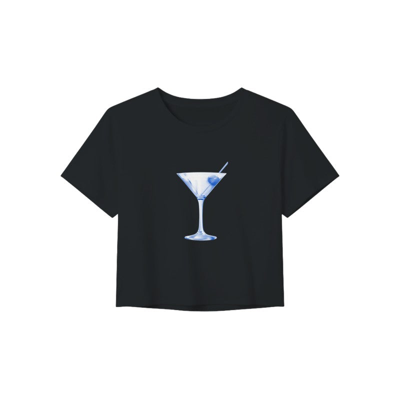 Martini Cocktail Graphic Women's Crop Top | Minimalist Party Aesthetic Tee