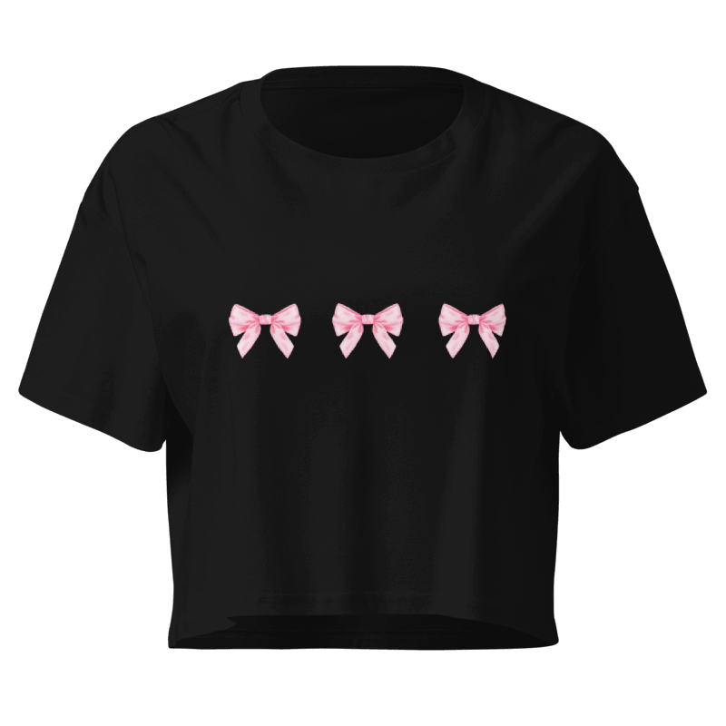 Pink Bow Trio Women's Crop Top | Coquette Aesthetic Graphic Tee