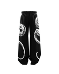 Oversized Black Baggy Pants with White Tentacle Artwork