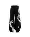 Oversized Black Baggy Pants with Snake Skeleton Artwork