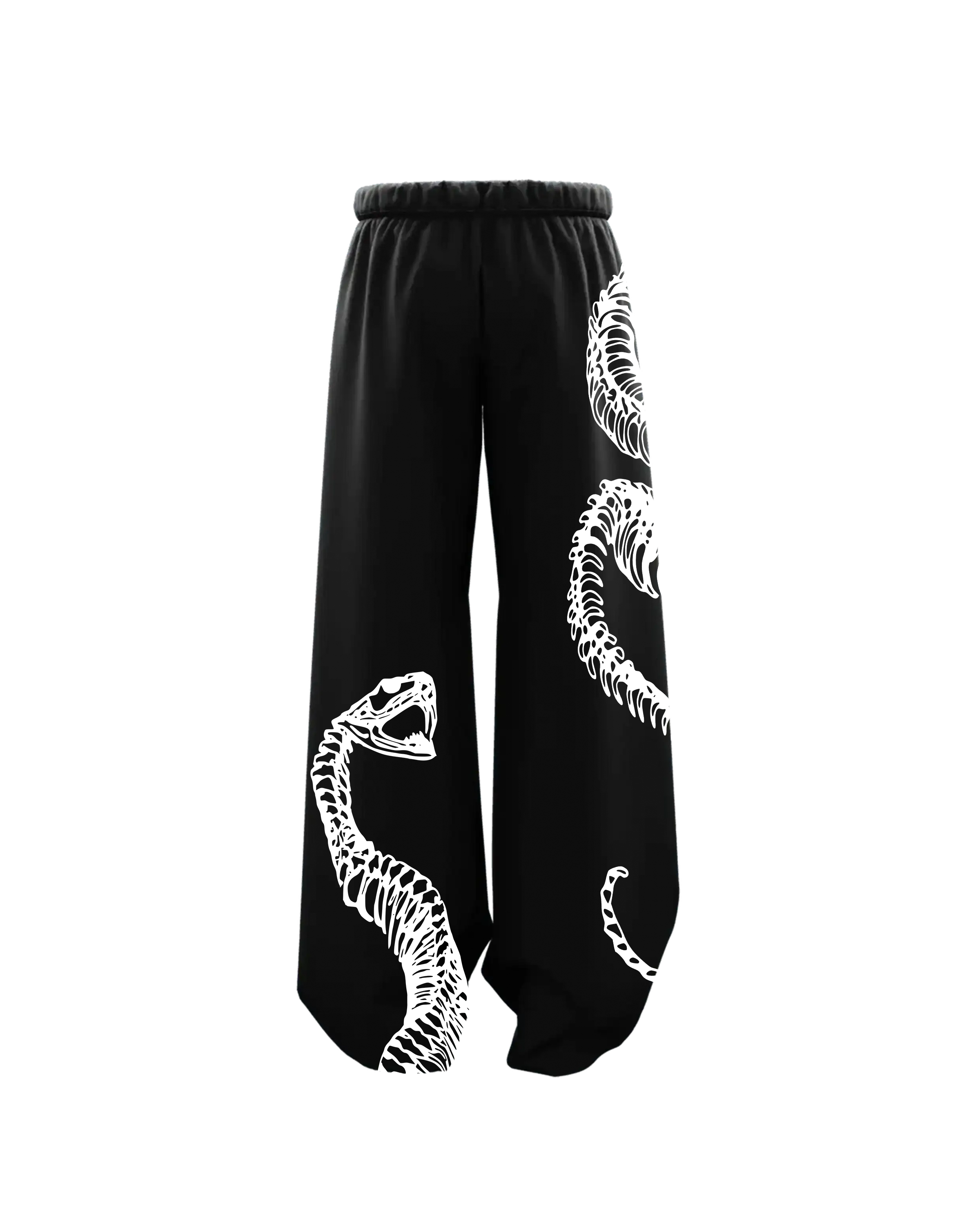 Oversized Black Baggy Pants with Snake Skeleton Artwork