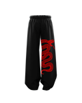 Oversized Black Baggy Pants with Red Snake Artwork