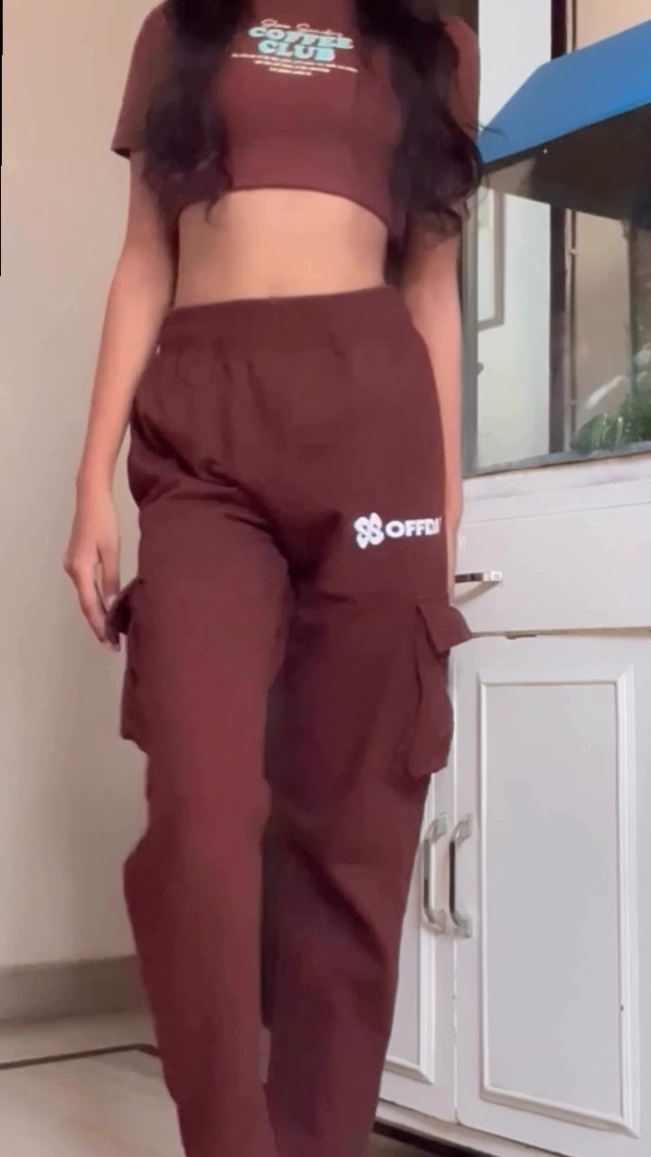 Coffee Club Brown Co-ord Set – Crop Top & Joggers