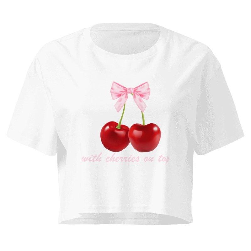 With Cherries on Top Women's Crop Top | Coquette Cherry Graphic Tee