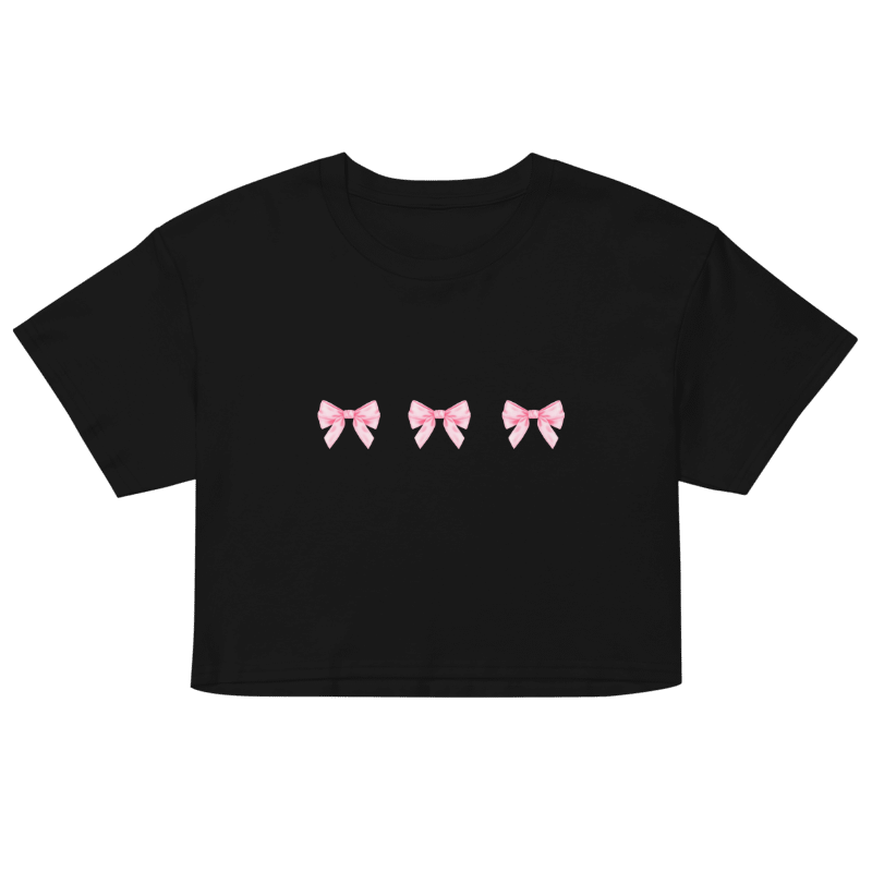 Pink Bow Trio Women's Crop Top | Coquette Aesthetic Graphic Tee