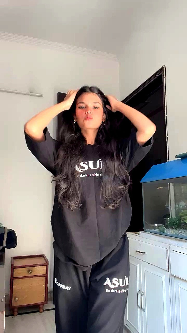 ASUR Oversized Co-ord Set – Black Unisex Streetwear (Tee + Pants)