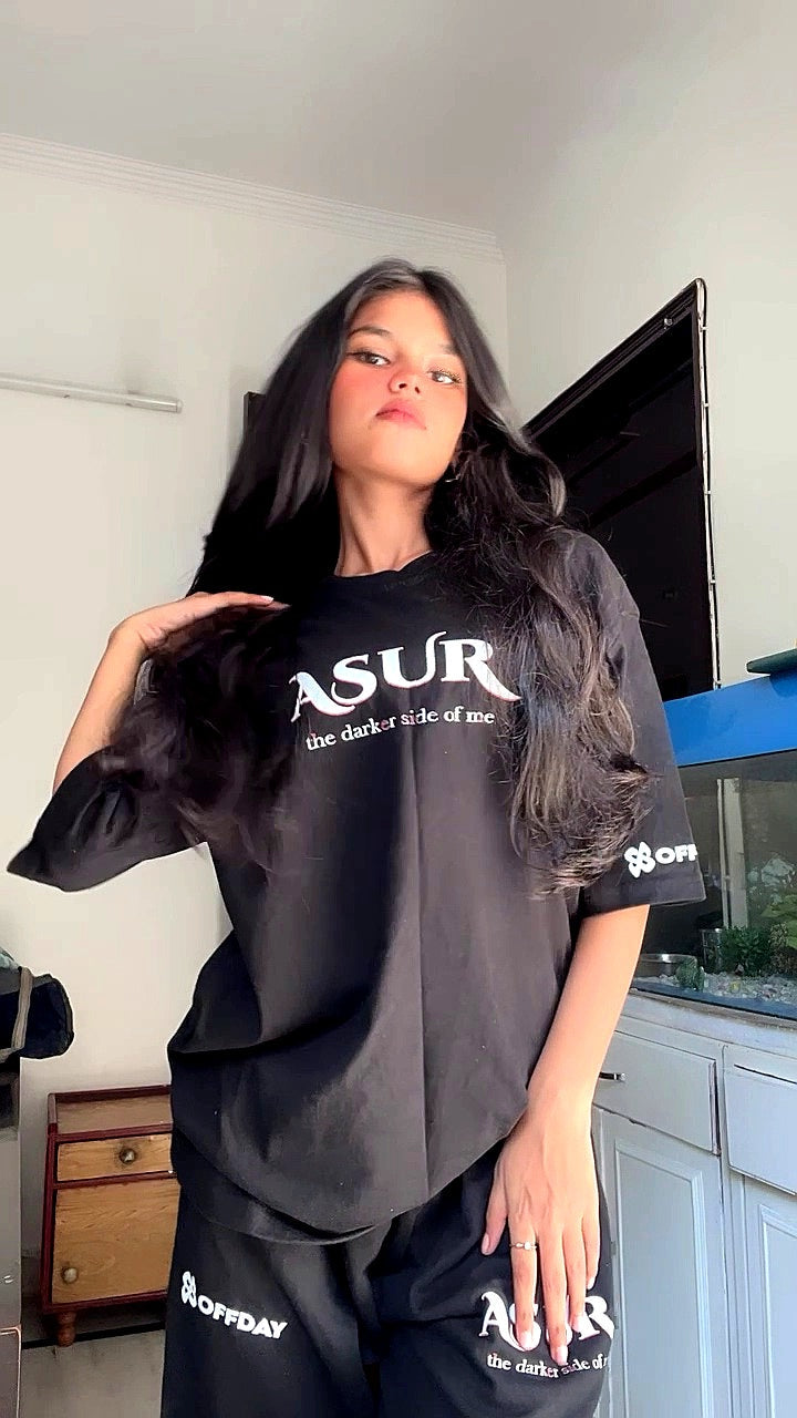 ASUR Oversized Co-ord Set – Black Unisex Streetwear (Tee + Pants)