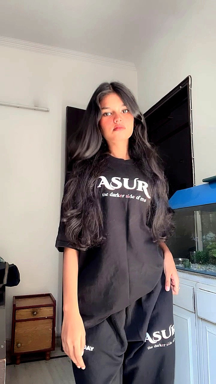ASUR Oversized Co-ord Set – Black Unisex Streetwear (Tee + Pants)