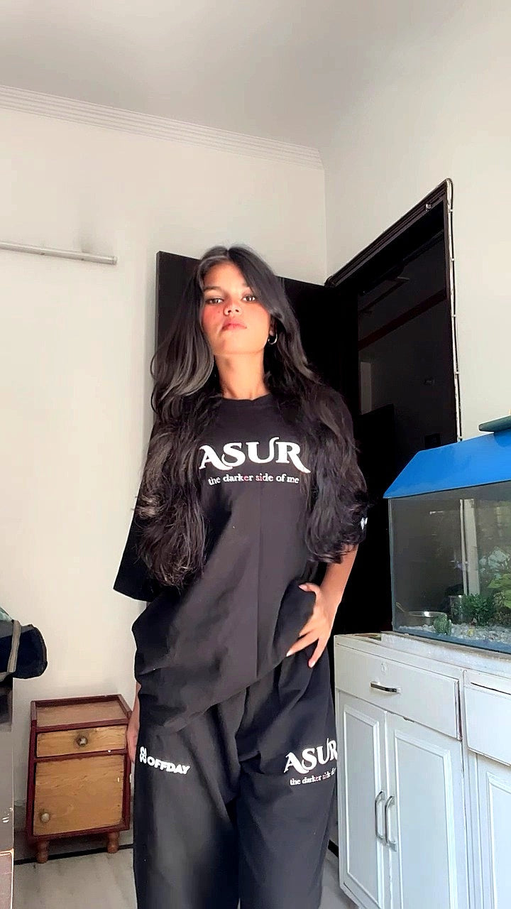 ASUR Oversized Co-ord Set – Black Unisex Streetwear (Tee + Pants)
