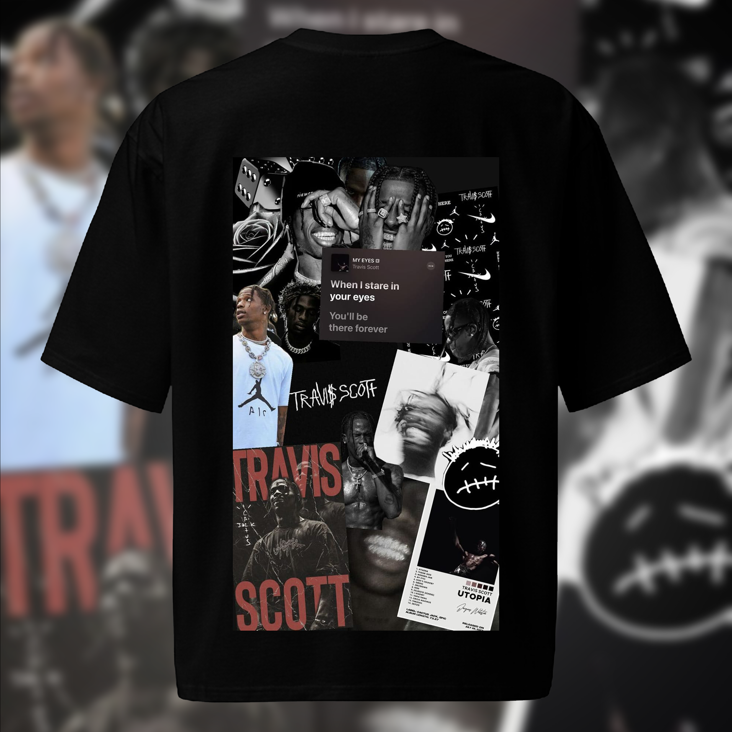 Travis Scott My Eyes Oversized Collage Tee – Black Cotton